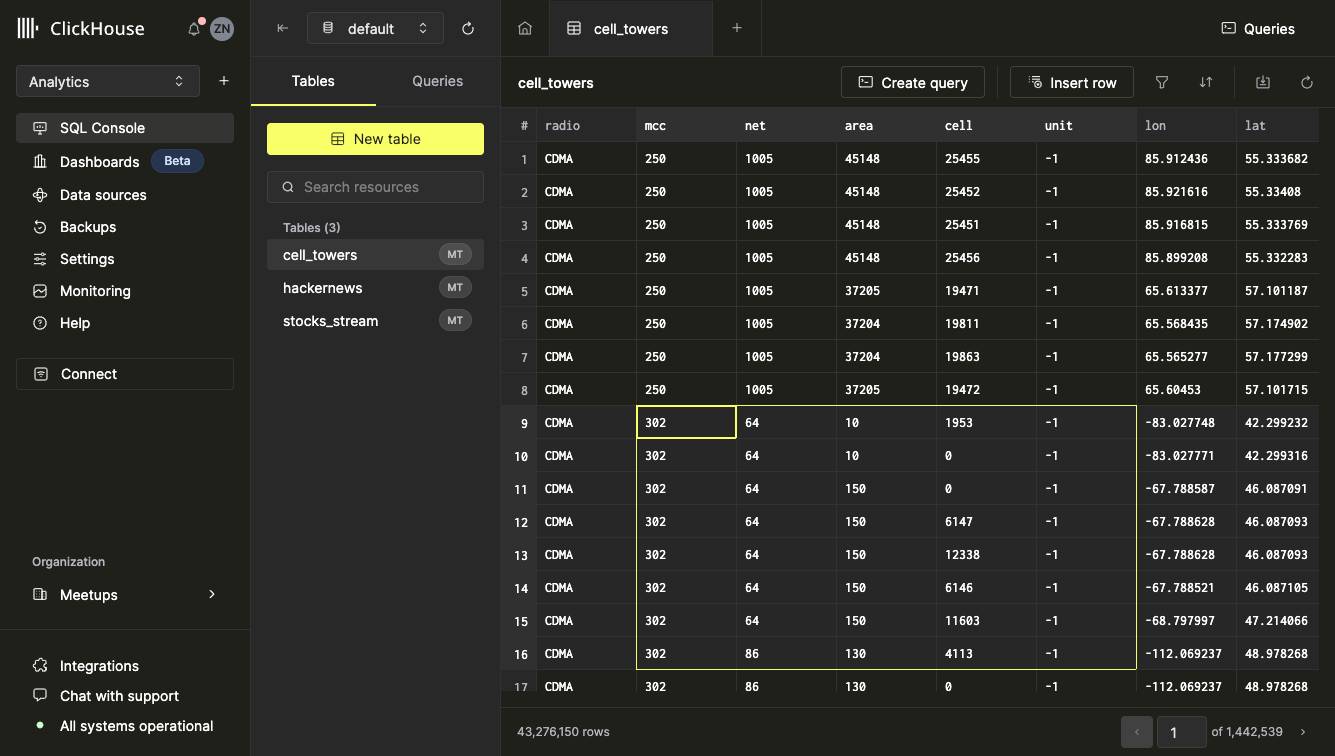 데이터를 선택하고 복사할 수 있는 Table View 화면