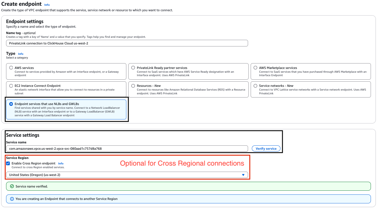 AWS PrivateLink Endpoint Settings