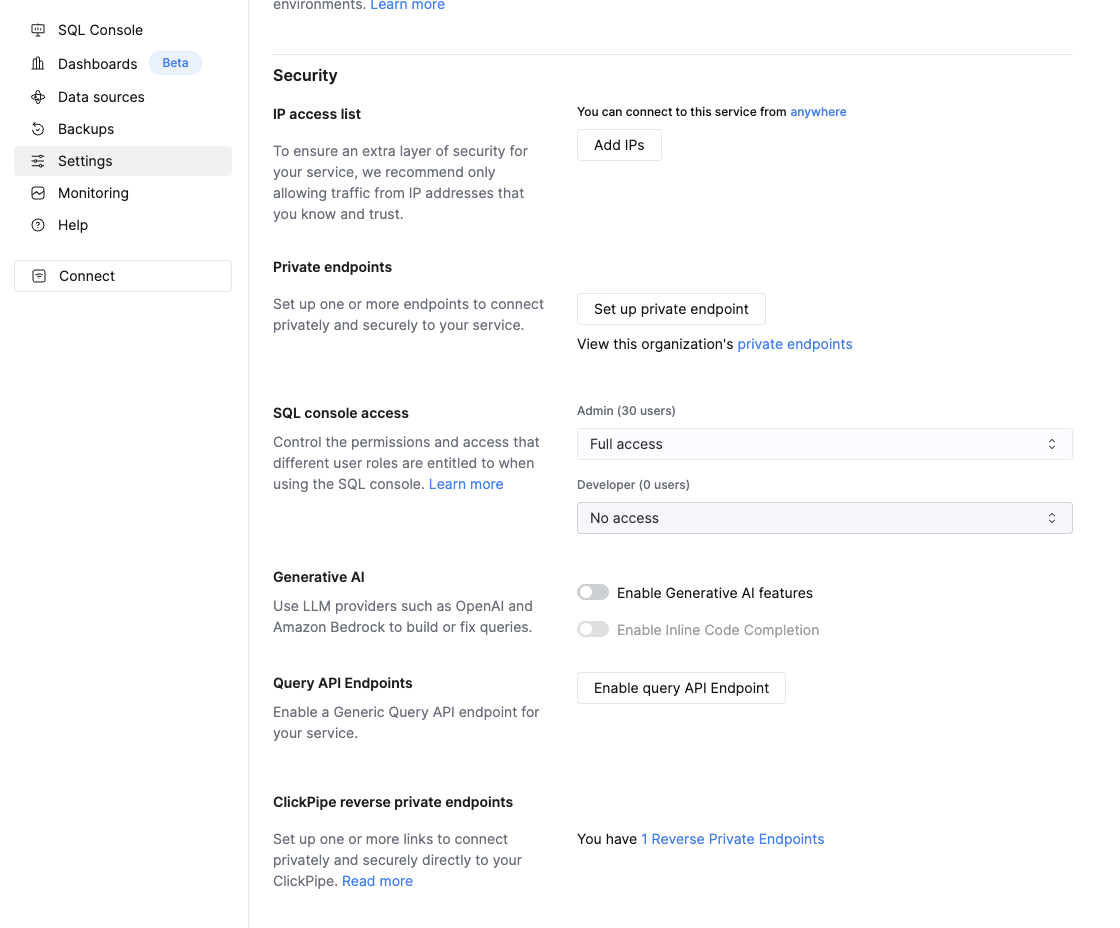 ClickHouse Cloud 설정