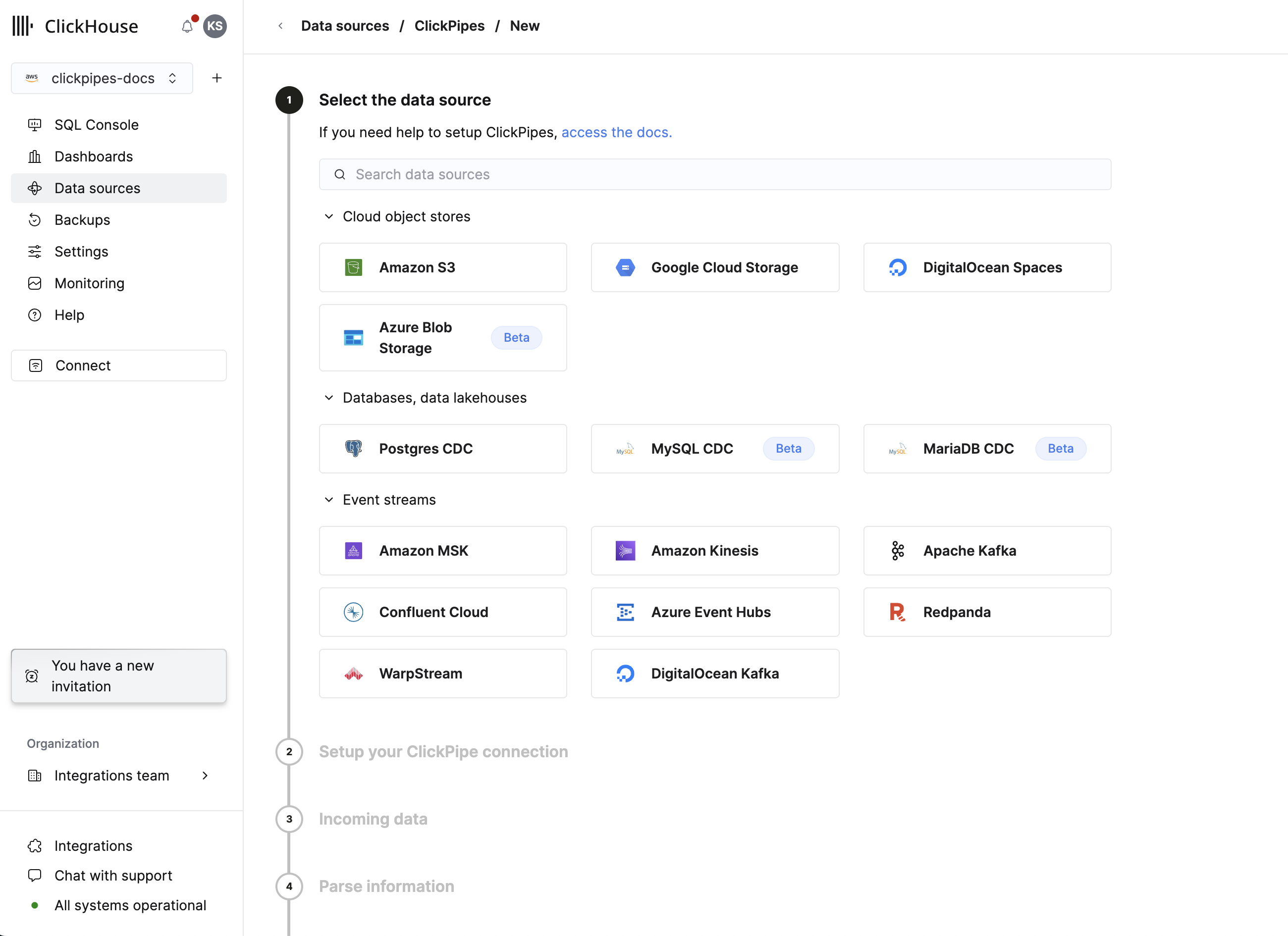 데이터 소스 유형 선택