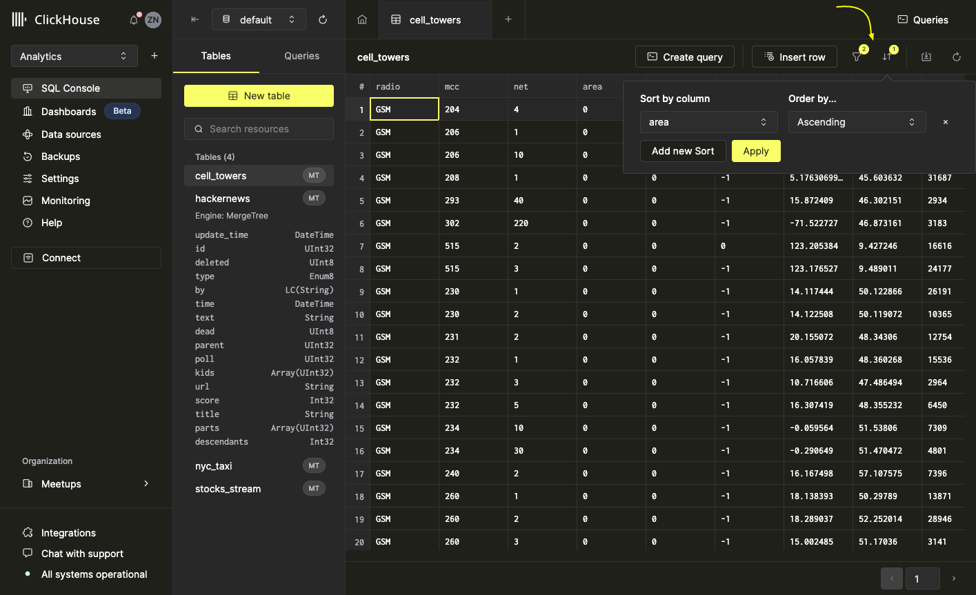 필터링과 정렬이 동시에 적용된 인터페이스 화면