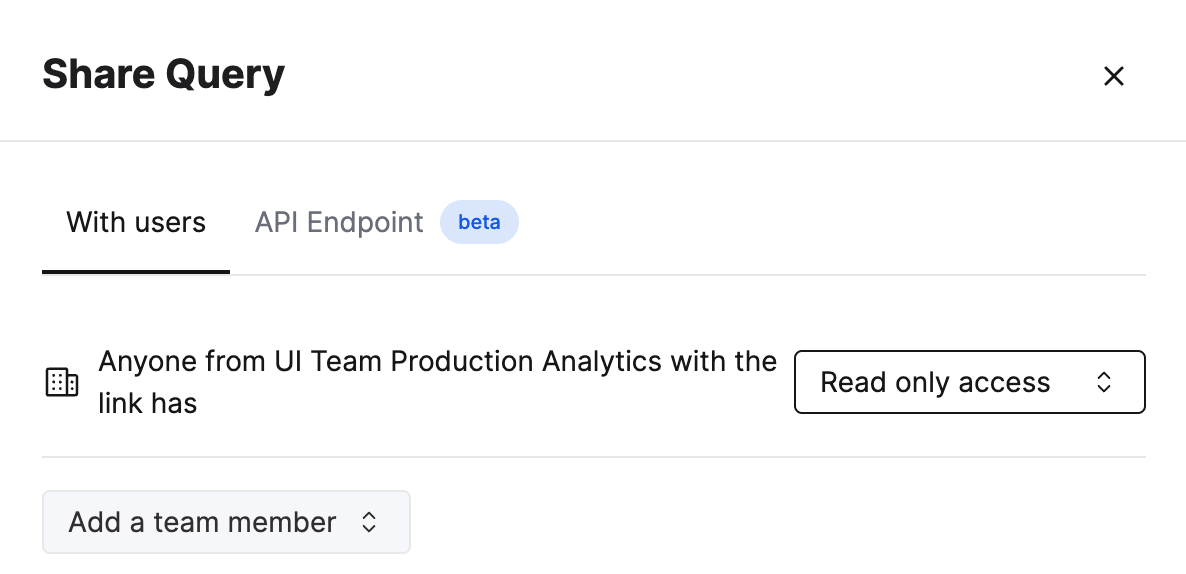 공유 기능과 권한 옵션을 보여주는 ClickHouse Cloud 쿼리 편집기