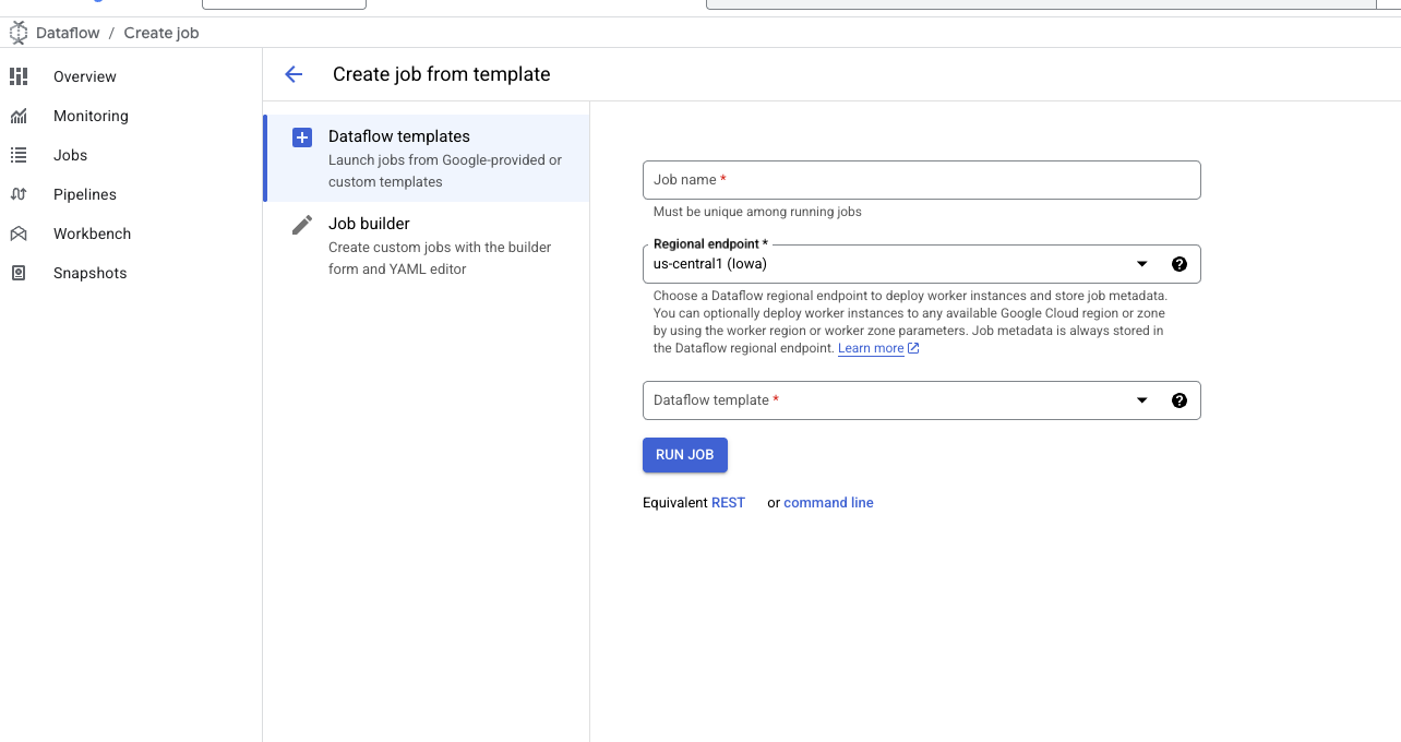 DataFlow 템플릿 초기 양식